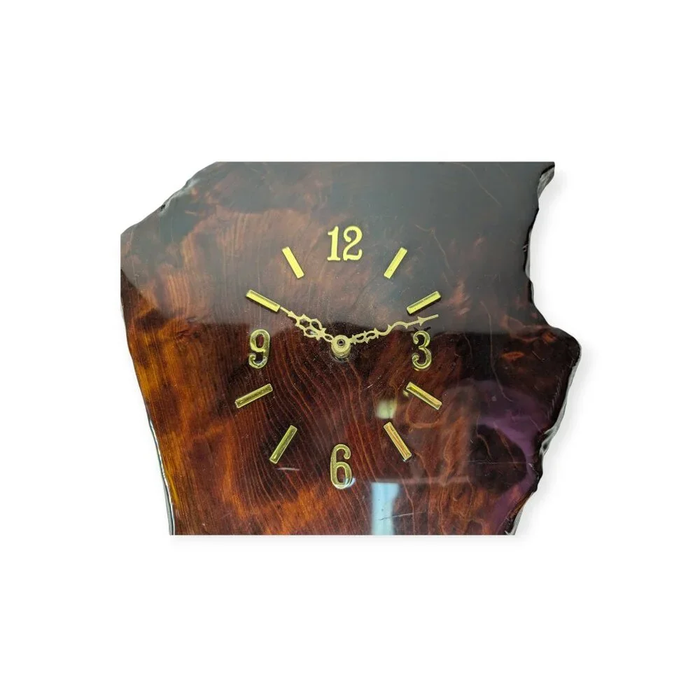 Vintage 1987 Lacquered Natural Wood Slab Wall Clock Battery Operated